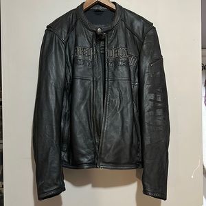 VINTAGE Harley Davidson leather motorcycle jacket skull embroidered MENS LARGE
